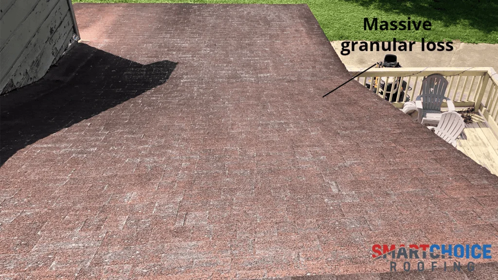 Roof with significant granular loss.